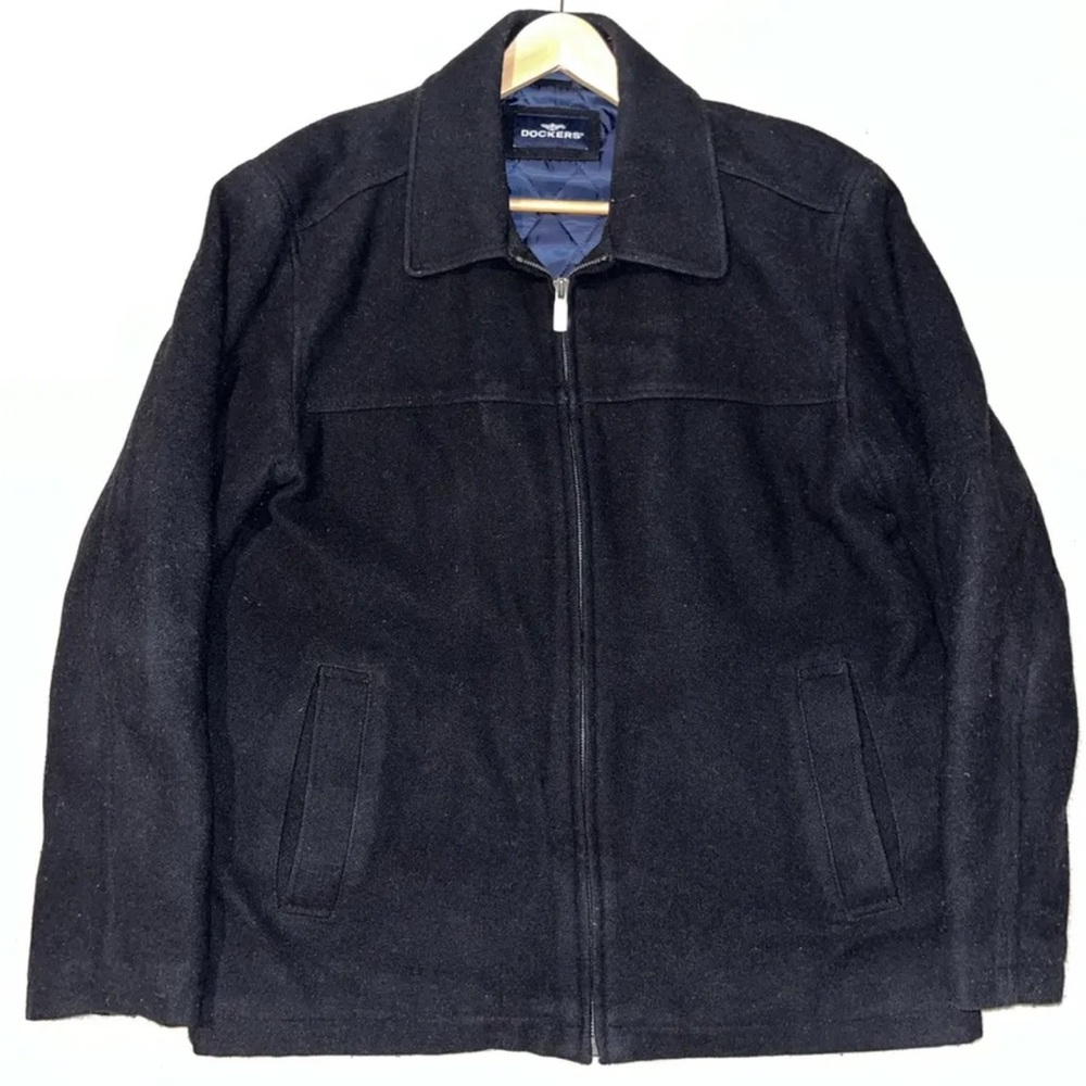 Dockers Wool Blend Black Mens Full Zip Jacket (Medium w/ Quilted Lining)